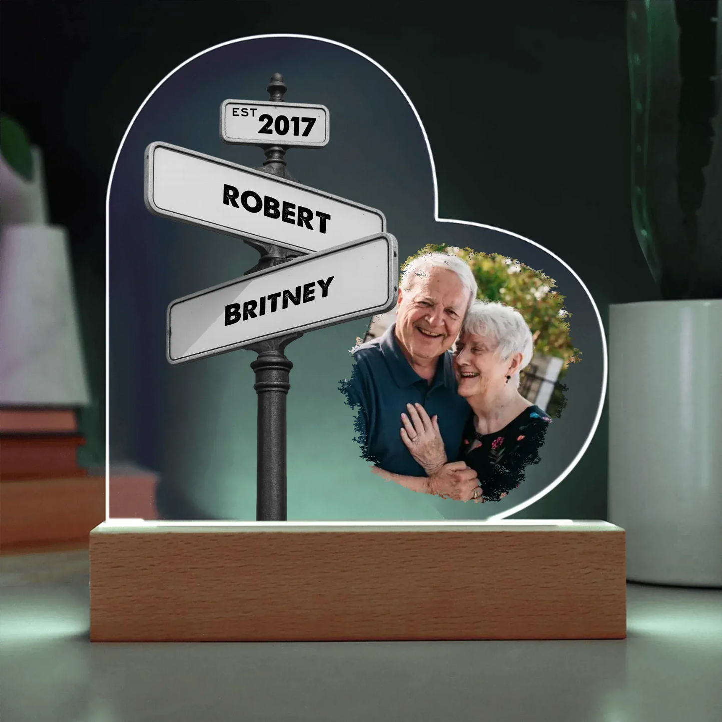 Customizer Personalized Vintage Street Sign for Couples | Acrylic w/ LED Table Lamp