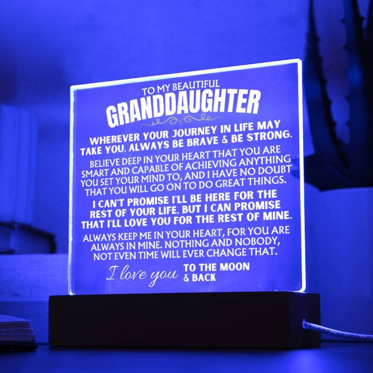 Jewelry To My Granddaughter - "Always keep me in your heart" - Acrylic Plaque with LED-Lit Wood Base - AC40
