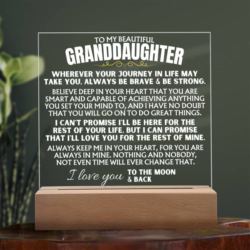Jewelry To My Granddaughter - "Always keep me in your heart" - Acrylic Plaque with LED-Lit Wood Base - AC40
