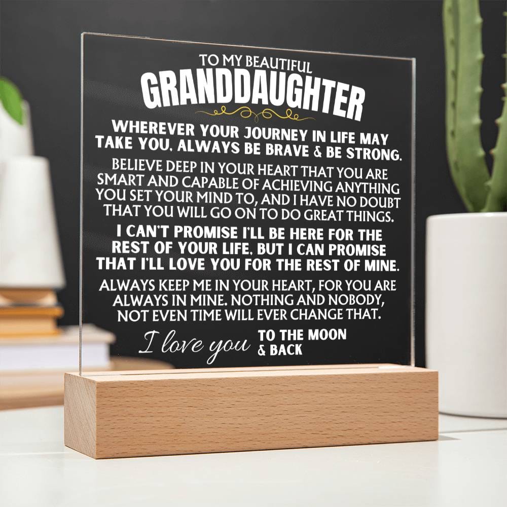 Jewelry To My Granddaughter - "Always keep me in your heart" - Acrylic Plaque with LED-Lit Wood Base - AC40