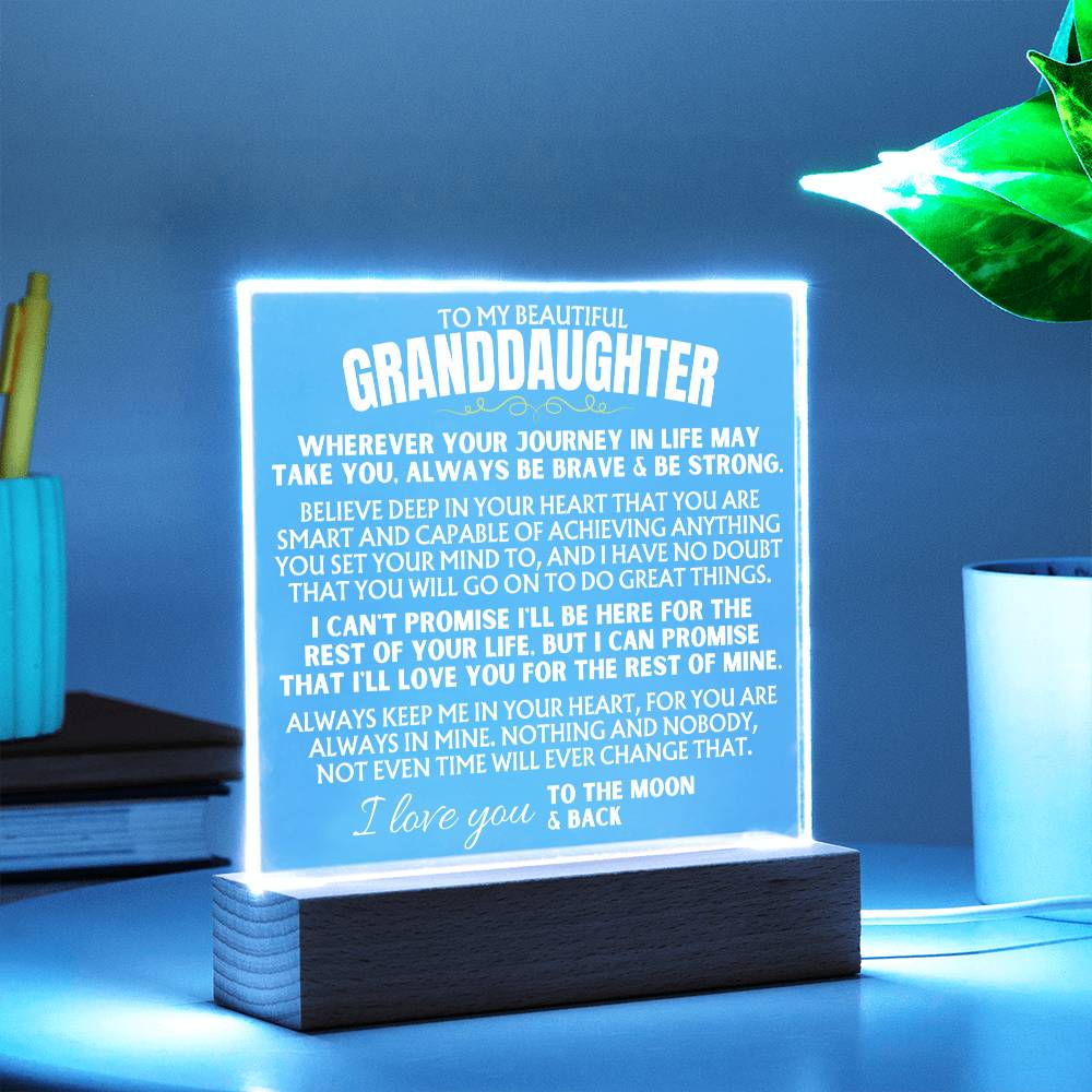 Jewelry To My Granddaughter - "Always keep me in your heart" - Acrylic Plaque with LED-Lit Wood Base - AC40