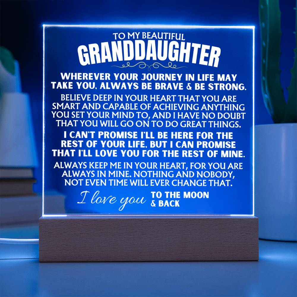Jewelry To My Granddaughter - "Always keep me in your heart" - Acrylic Plaque with LED-Lit Wood Base - AC40