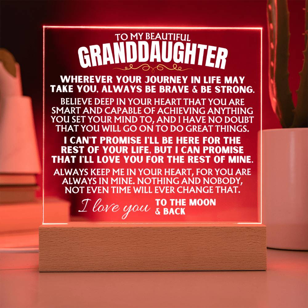 Jewelry To My Granddaughter - "Always keep me in your heart" - Acrylic Plaque with LED-Lit Wood Base - AC40