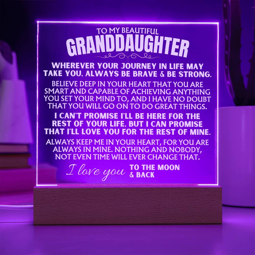 Jewelry To My Granddaughter - "Always keep me in your heart" - Acrylic Plaque with LED-Lit Wood Base - AC40