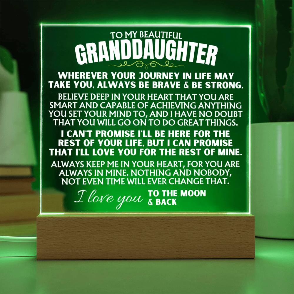 Jewelry To My Granddaughter - "Always keep me in your heart" - Acrylic Plaque with LED-Lit Wood Base - AC40