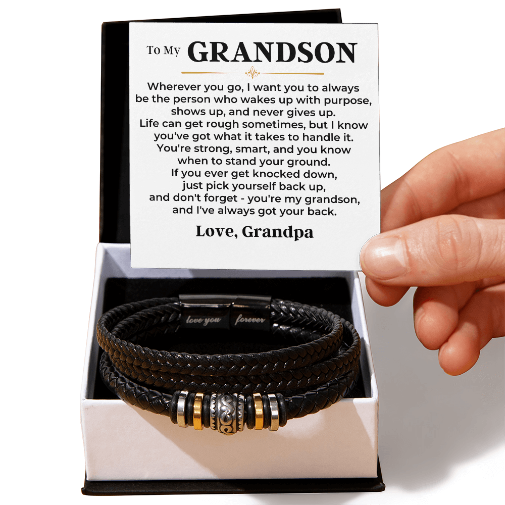 Jewelry To My Grandson | Braided Leather Bracelet Gift Set - SS611
