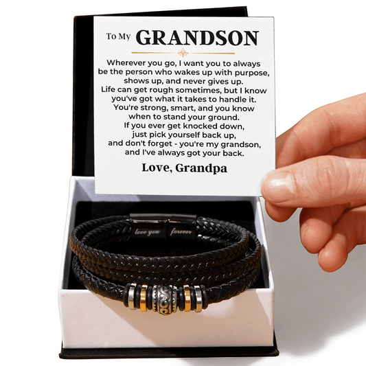Jewelry To My Grandson | Braided Leather Bracelet Gift Set - SS611