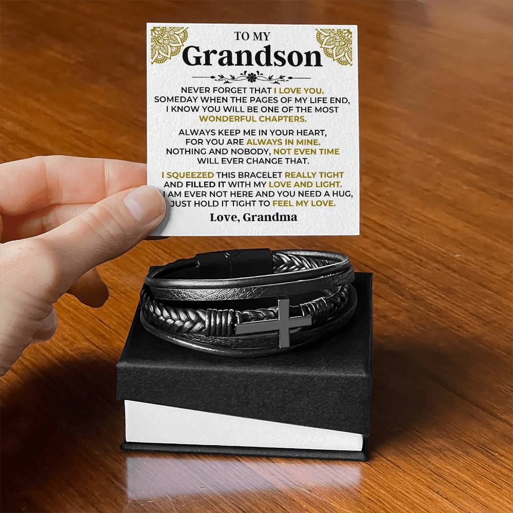 Jewelry To My Grandson | Cross Braided Bracelet Gift Set - SS514B