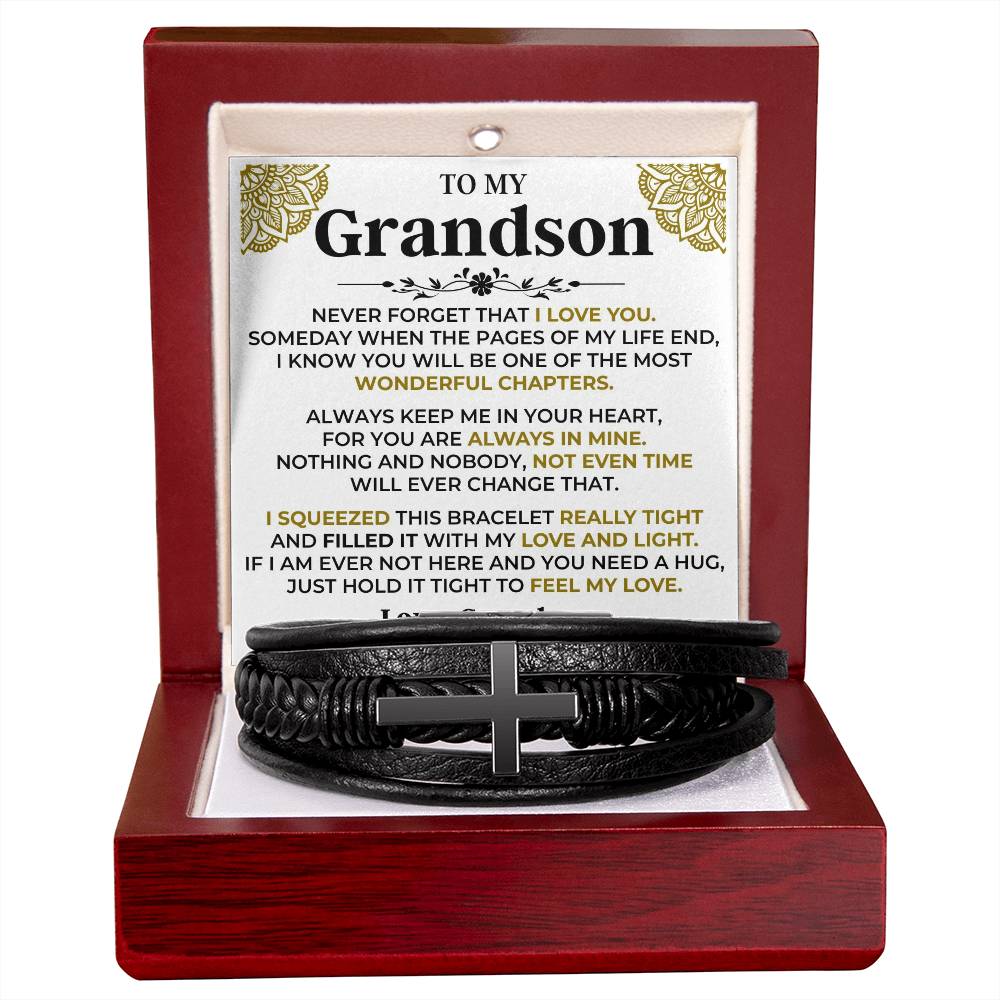 Jewelry To My Grandson | Cross Braided Bracelet Gift Set - SS514B