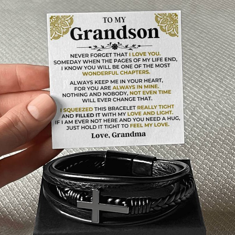 Jewelry To My Grandson | Cross Braided Bracelet Gift Set - SS514B