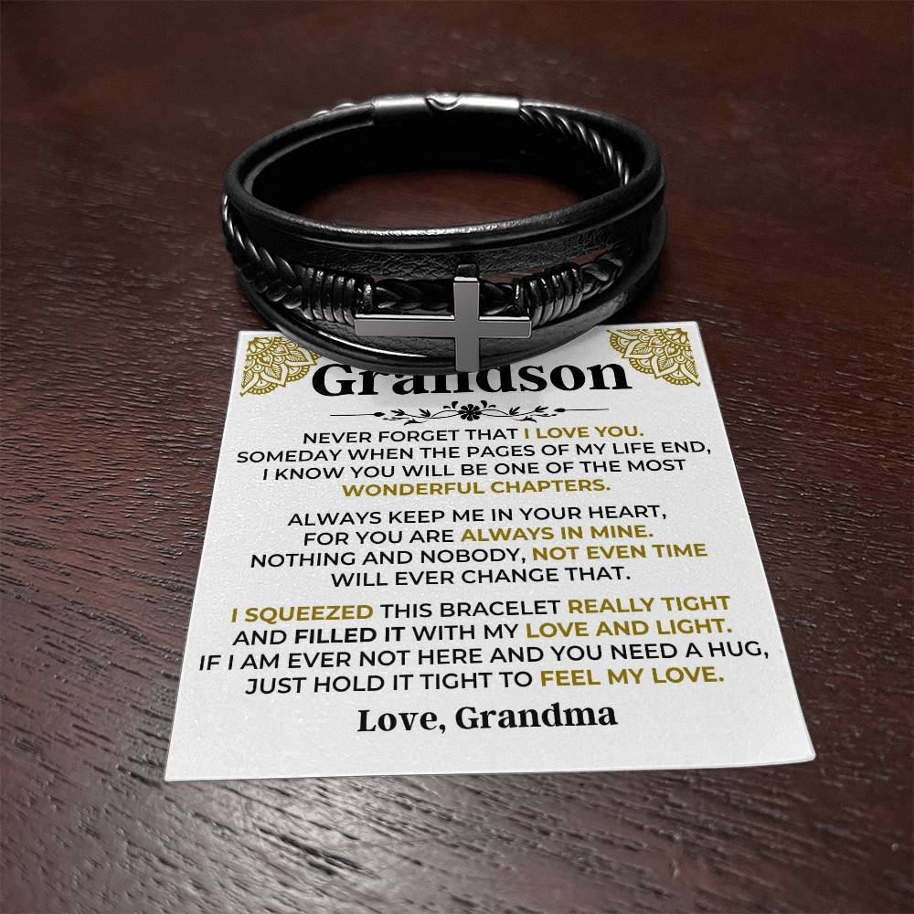 Jewelry To My Grandson | Cross Braided Bracelet Gift Set - SS514B