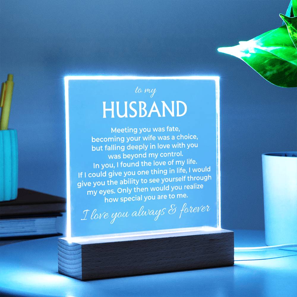 Jewelry To My Husband "I Love You Always & Forever" Acrylic Plaque with LED-Lit Wood Base - AC37