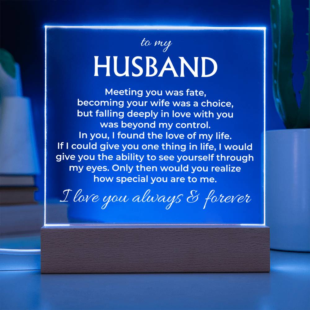 Jewelry To My Husband "I Love You Always & Forever" Acrylic Plaque with LED-Lit Wood Base - AC37
