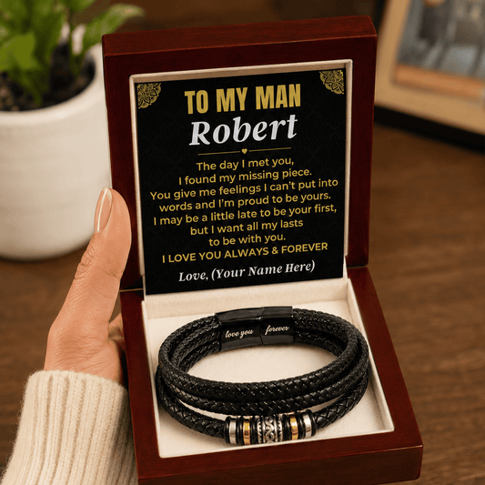 Jewelry To My Man - I Love You Forever - Personalized Braided Bracelet Gift Set - SS620