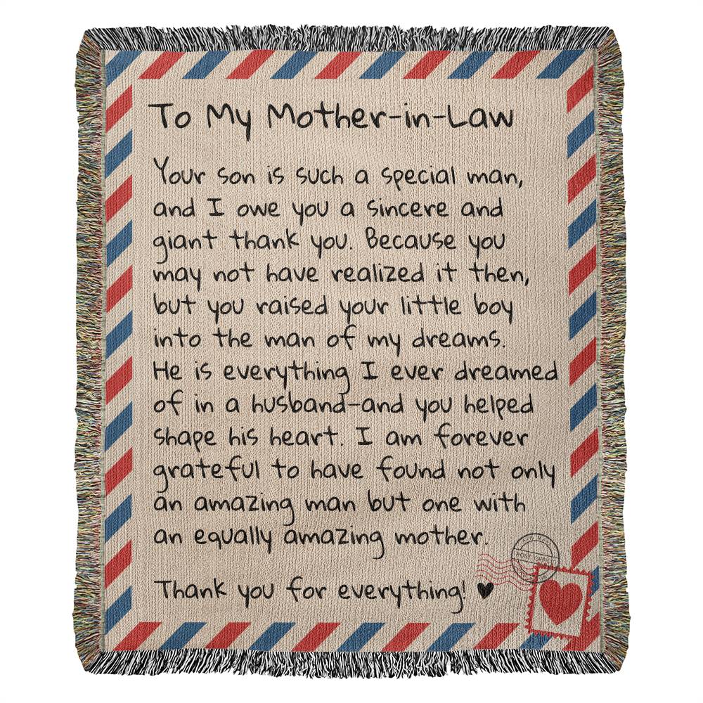 Jewelry To My Mother-in-Law | 100% Cotton Woven Blanket | Giant Love Letter - WB07