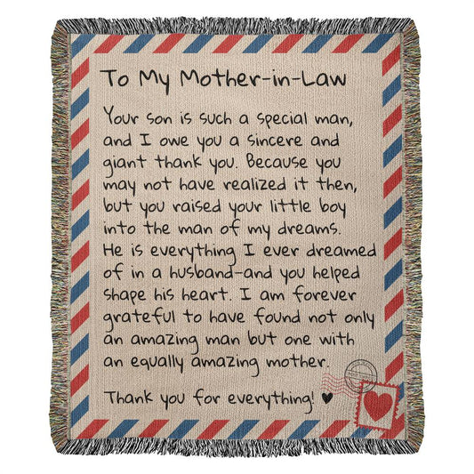 Jewelry To My Mother-in-Law | 100% Cotton Woven Blanket | Giant Love Letter - WB07