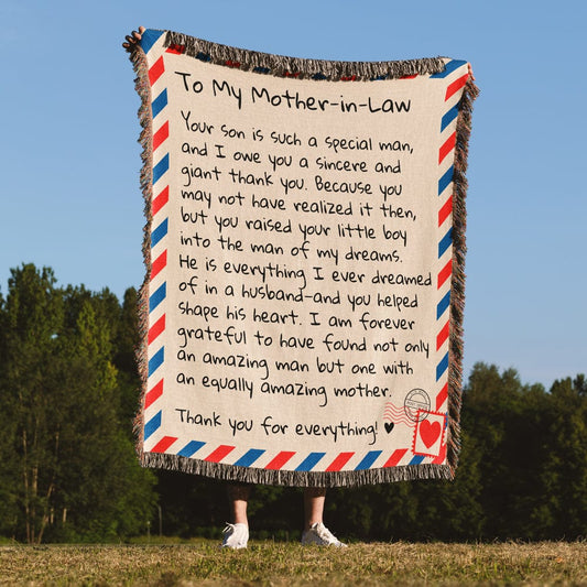 Jewelry To My Mother-in-Law | 100% Cotton Woven Blanket | Giant Love Letter - WB07