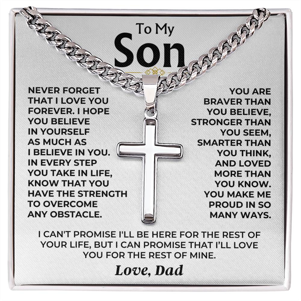 To My Son - Love Dad - Artisan Cross on Cuban Link Chain