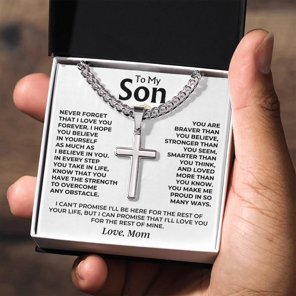 Jewelry To My Son - Love Mom - Cuban Link - Artisan Cross - Gift Set - SS542S