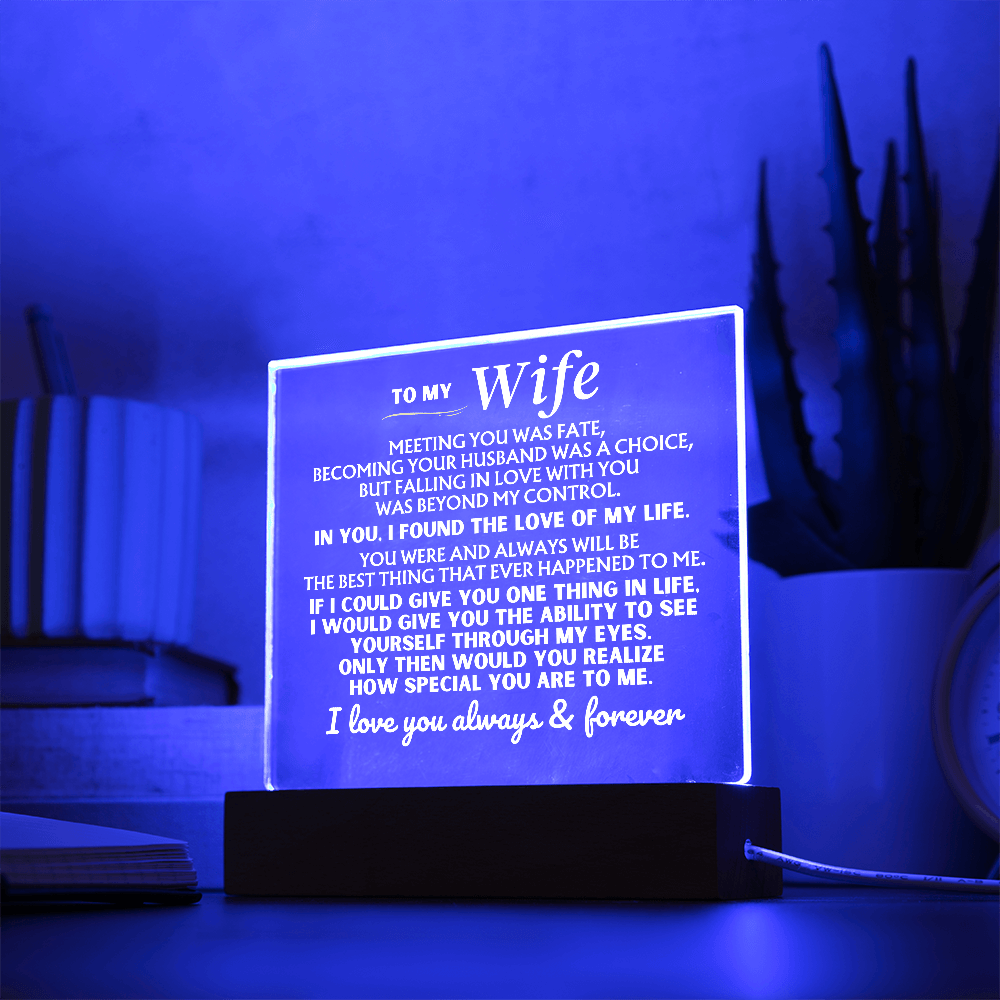 Jewelry To My Wife "I Love You Always & Forever" Acrylic Plaque with LED-Lit Wood Base - AC53