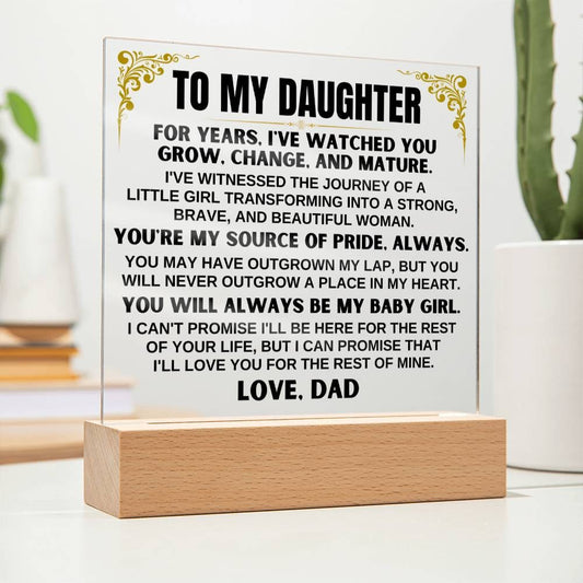 Jewelry Unique Gift for Daughter from Dad - Acrylic Plaque with LED-Lit Wooden Base - AC34