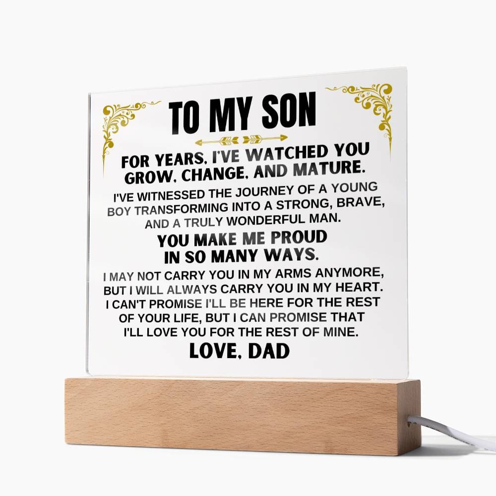 Jewelry Unique Gift for Son from Dad - Acrylic Plaque with LED-Lit Wooden Base - AC35D
