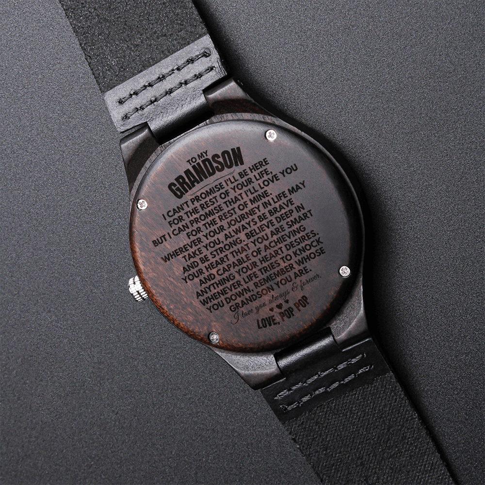 Watches To My Grandson - Love, PopPop - Engraved Wood Watch - SS146POP