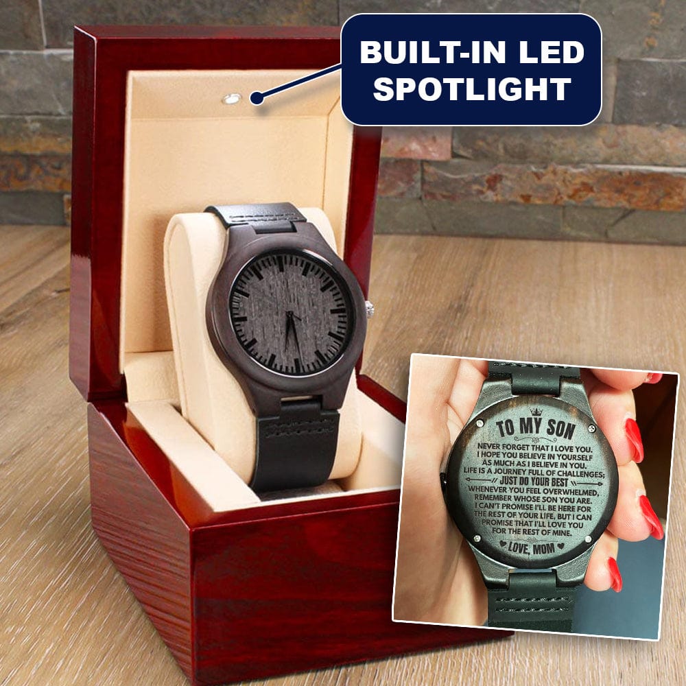 Watches To My Son - Love, Mom - Engraved Wood Watch - SS482