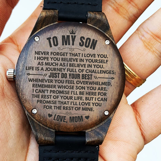Watches To My Son - Love, Mom - Engraved Wood Watch - SS482