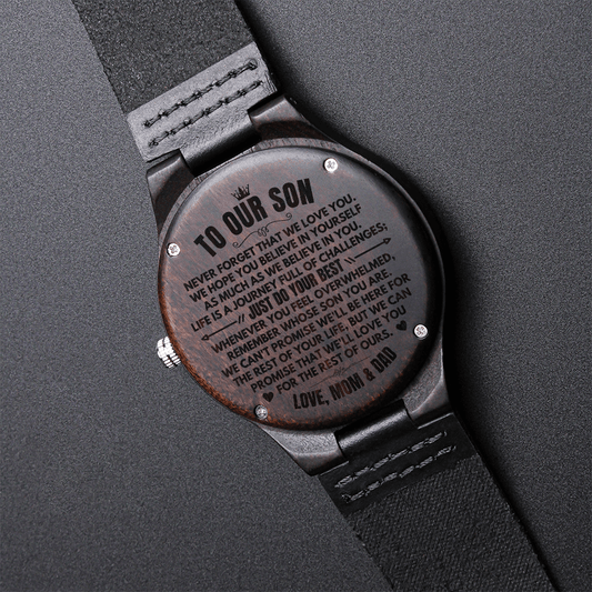 Watches To Our Son - Love, Mom & Dad- Engraved Wood Watch - SS482MD