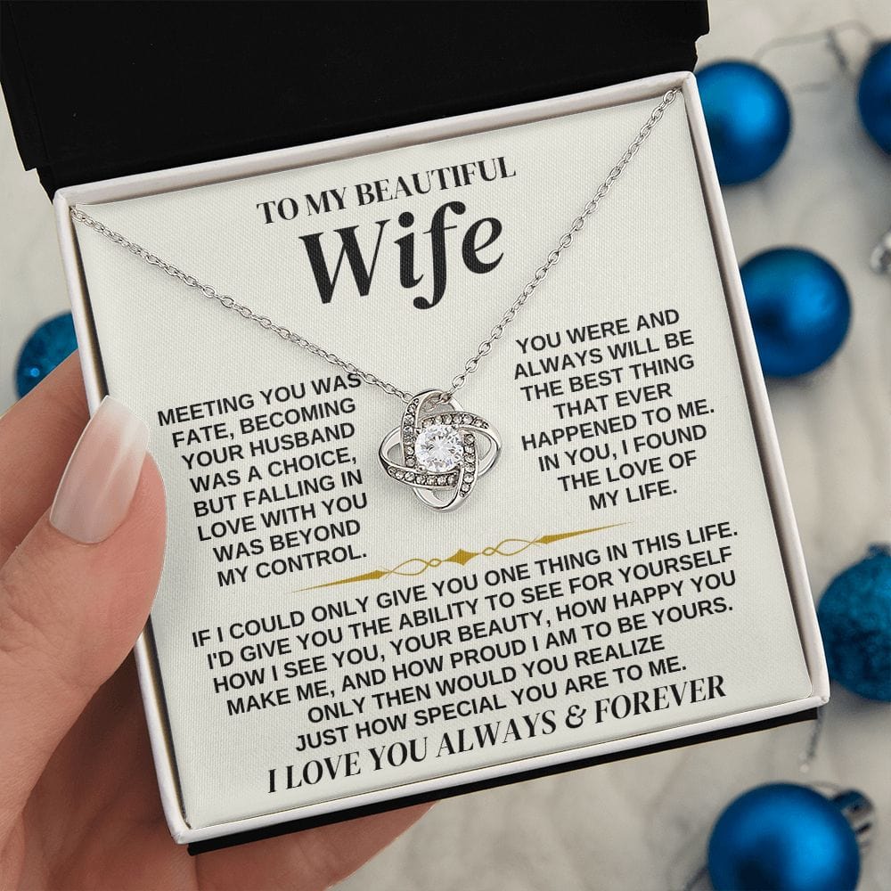Jewelry To My Beautiful Wife - Love Knot Necklace Gift Set - SS323