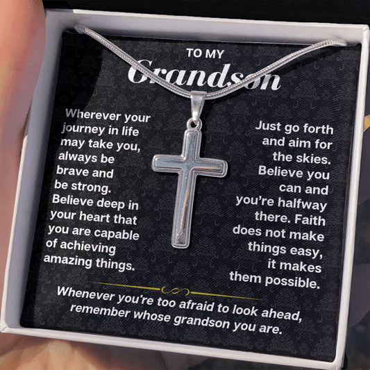 Jewelry To My Grandson - Personalized Artisan-Crafted Cross - Gift Set - SS178S