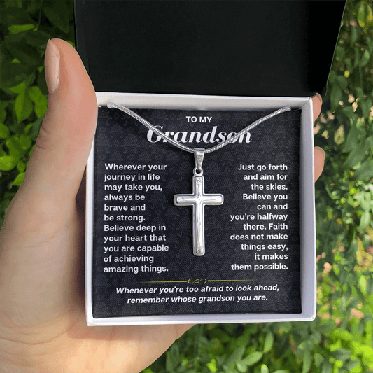 Jewelry To My Grandson - Personalized Artisan-Crafted Cross - Gift Set - SS178S