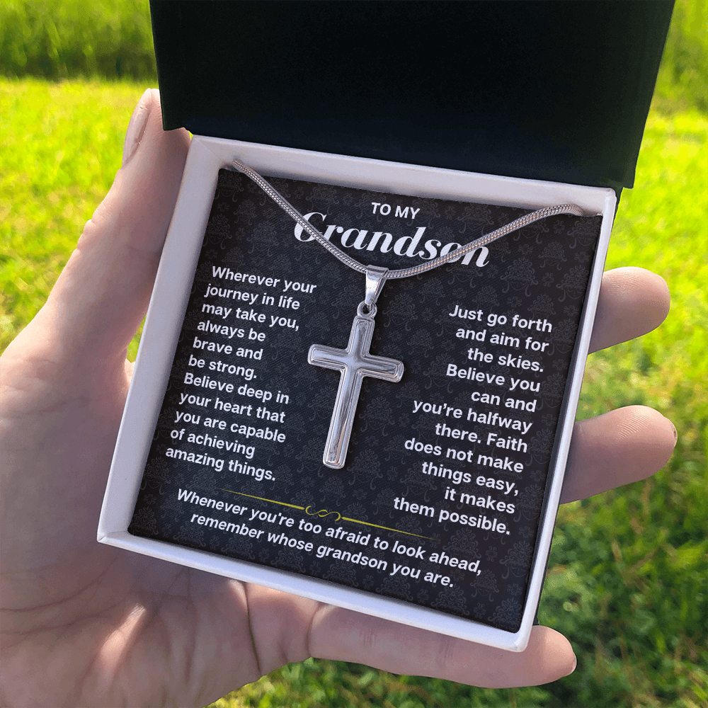 Jewelry To My Grandson - Personalized Artisan-Crafted Cross - Gift Set - SS178S
