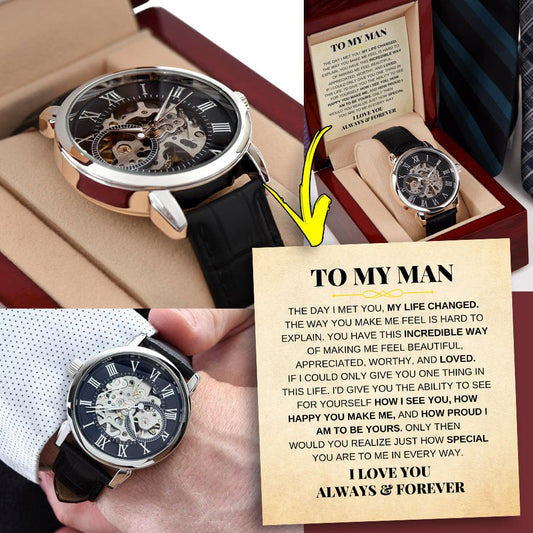Jewelry To My Man - Premium Automatic Openwork Watch - Gift Set - SS166-OW