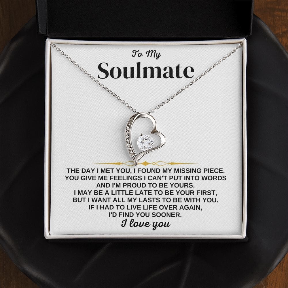 to My Soulmate - Find You Sooner - Necklace Gift Set - SS349 14K White Gold Finish / Two Toned Box