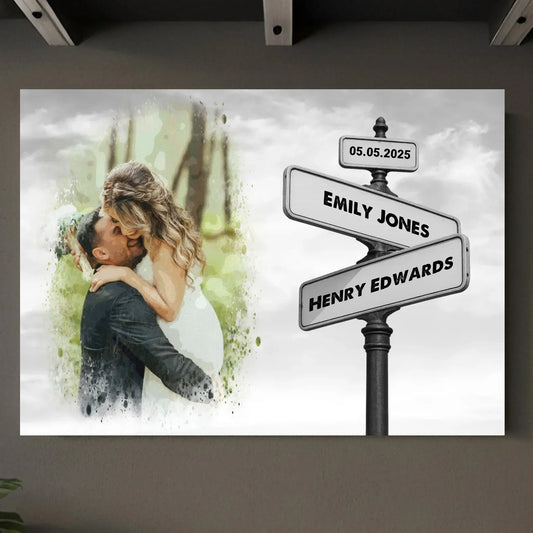 Customizer Personalized Photo Upload Vintage Street Sign for Couples Premium Canvas