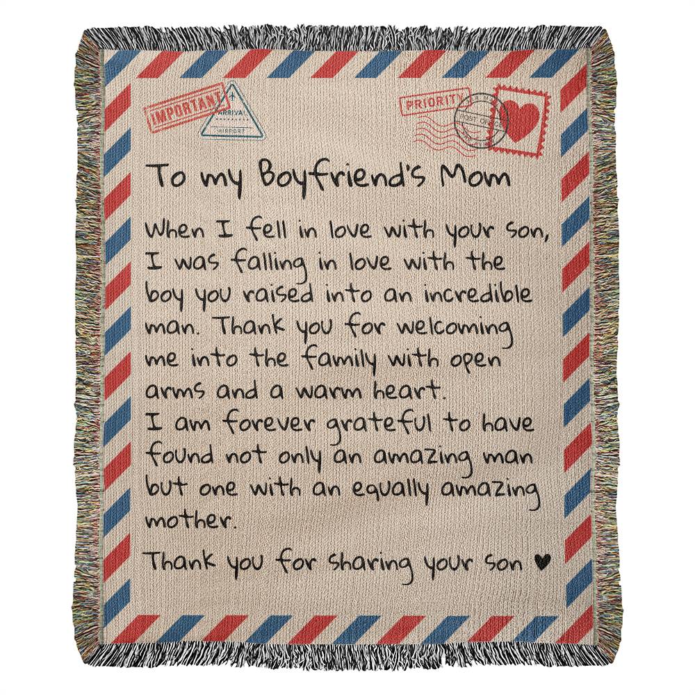 Jewelry To My Boyfriend's Mom - 100% Cotton Woven Blanket - Giant Love Letter - WB05