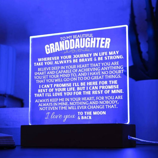 Jewelry To My Granddaughter - "Always keep me in your heart" - Acrylic Plaque with LED-Lit Wood Base - AC40