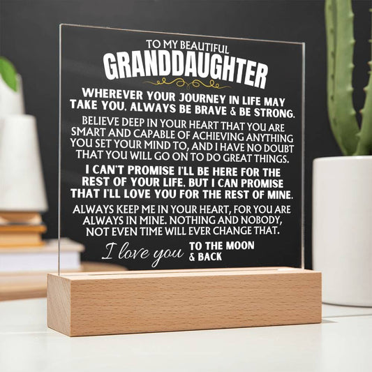 Jewelry To My Granddaughter - "Always keep me in your heart" - Acrylic Plaque with LED-Lit Wood Base - AC40