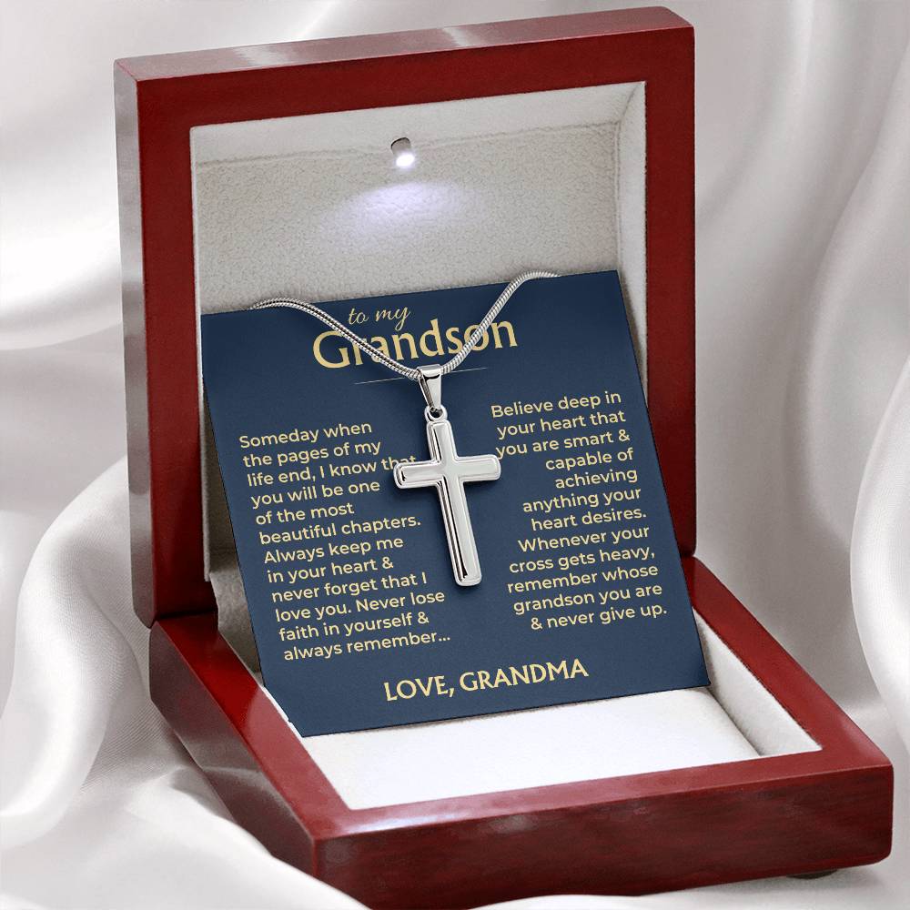 Jewelry To My Grandson - Artisan-Crafted Cross with Message Card - Gift Set - SS564