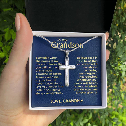 Jewelry To My Grandson - Artisan-Crafted Cross with Message Card - Gift Set - SS564