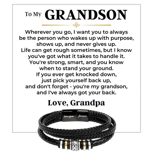 Jewelry To My Grandson | Braided Leather Bracelet Gift Set - SS611