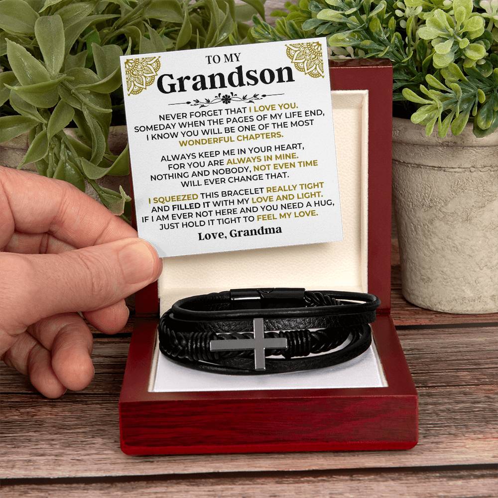 Jewelry To My Grandson | Cross Braided Bracelet Gift Set - SS514B