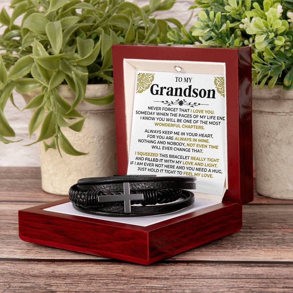 Jewelry To My Grandson | Cross Braided Bracelet Gift Set - SS514B