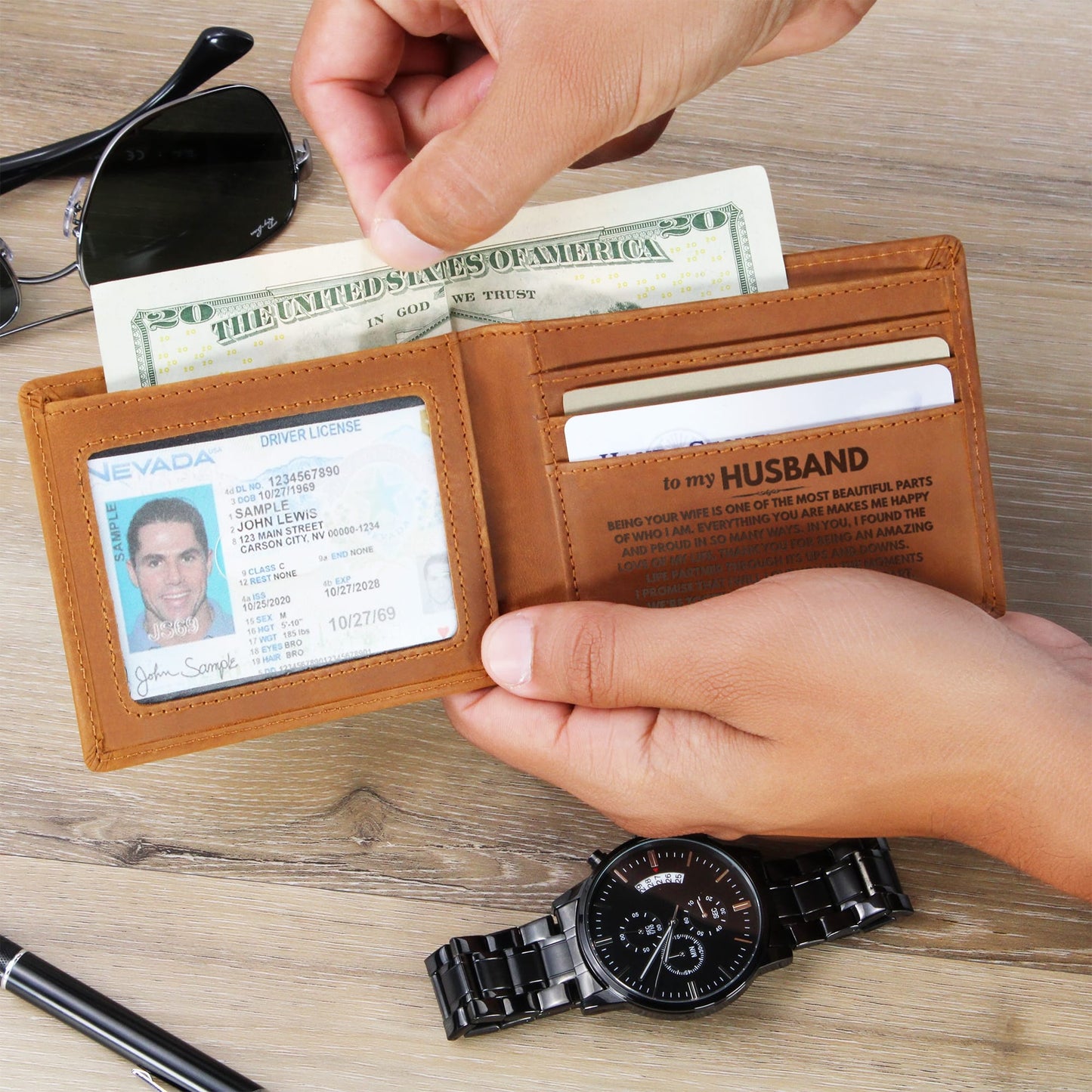 Jewelry To My Husband - Being Your Wife - Engraved Premium Bi-fold Leather Wallet - SS626