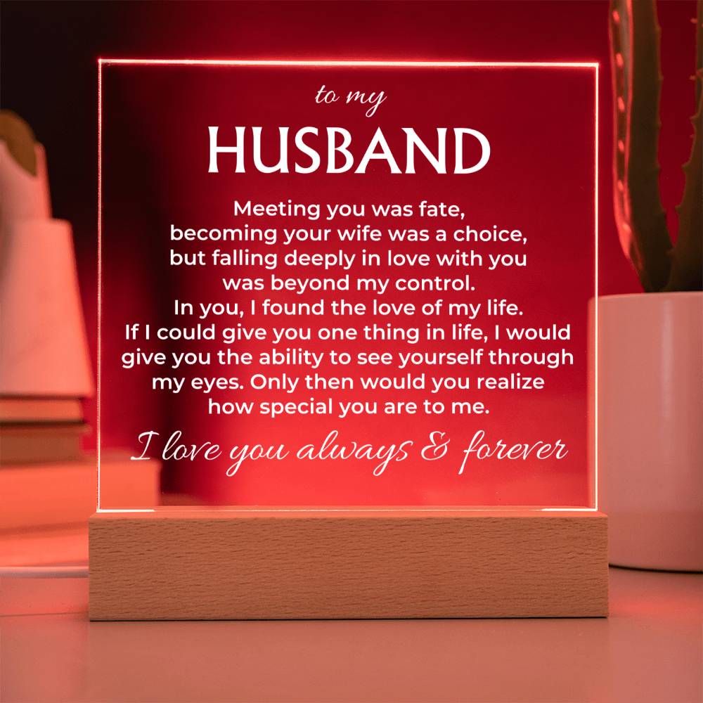Jewelry To My Husband "I Love You Always & Forever" Acrylic Plaque with LED-Lit Wood Base - AC37