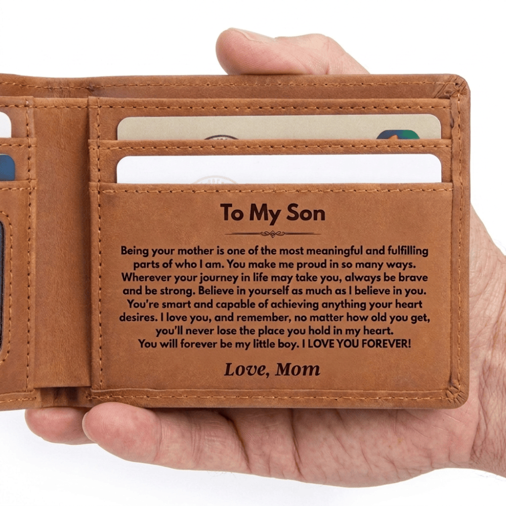 Jewelry To My Son - Being Your Mother - Engraved Premium Bi-fold Leather Wallet - SS625