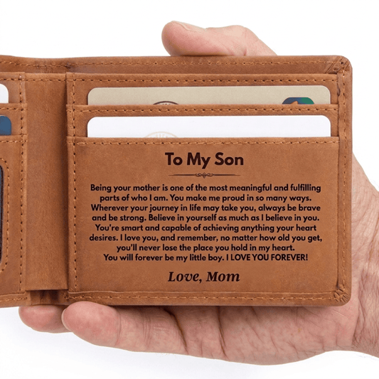 Jewelry To My Son - Being Your Mother - Engraved Premium Bi-fold Leather Wallet - SS625