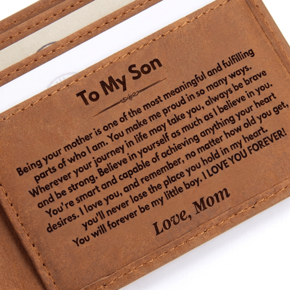 Jewelry To My Son - Being Your Mother - Engraved Premium Bi-fold Leather Wallet - SS625